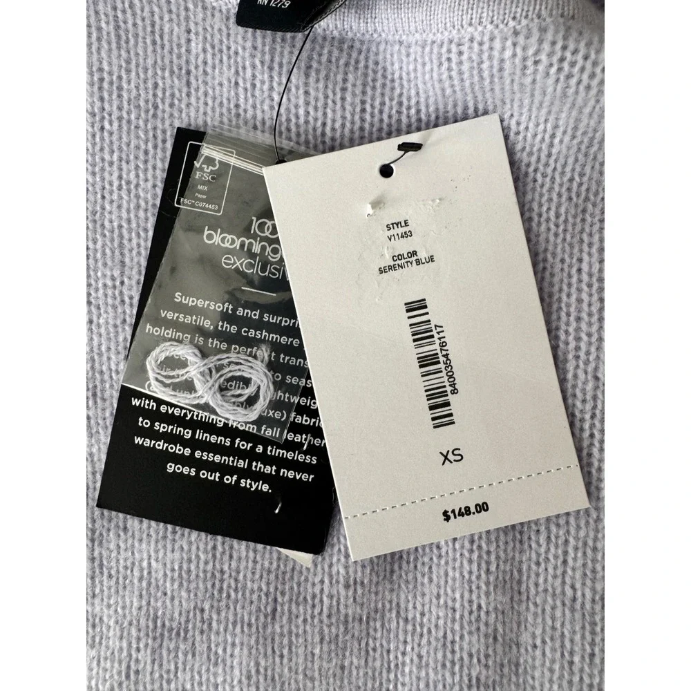 C by Bloomingdale's Serenity Blue 100% Cashmere‎ Short Sleeve Sweater XS